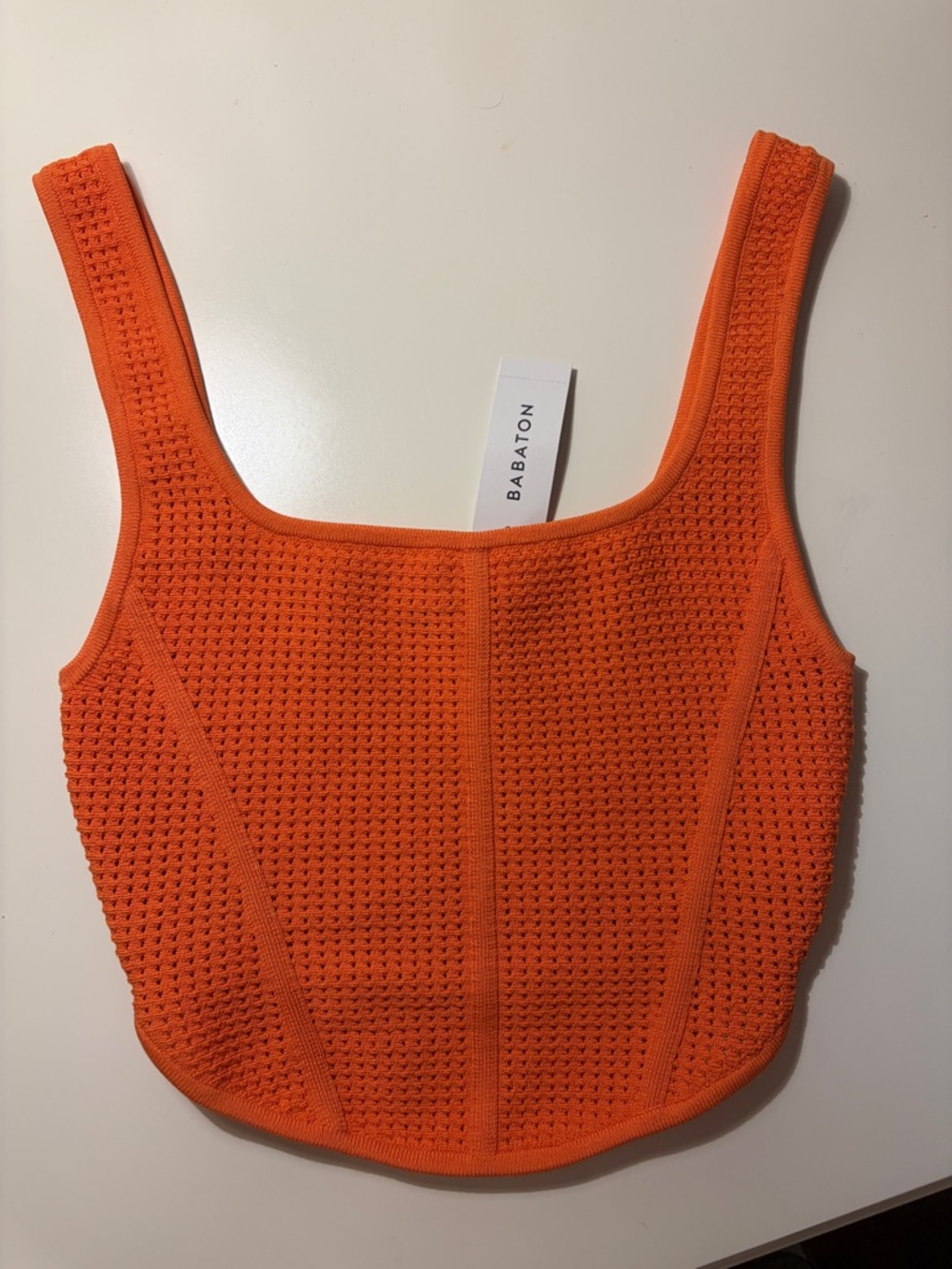 Babaton Vibrant Orange Textured Knit Crop Tank